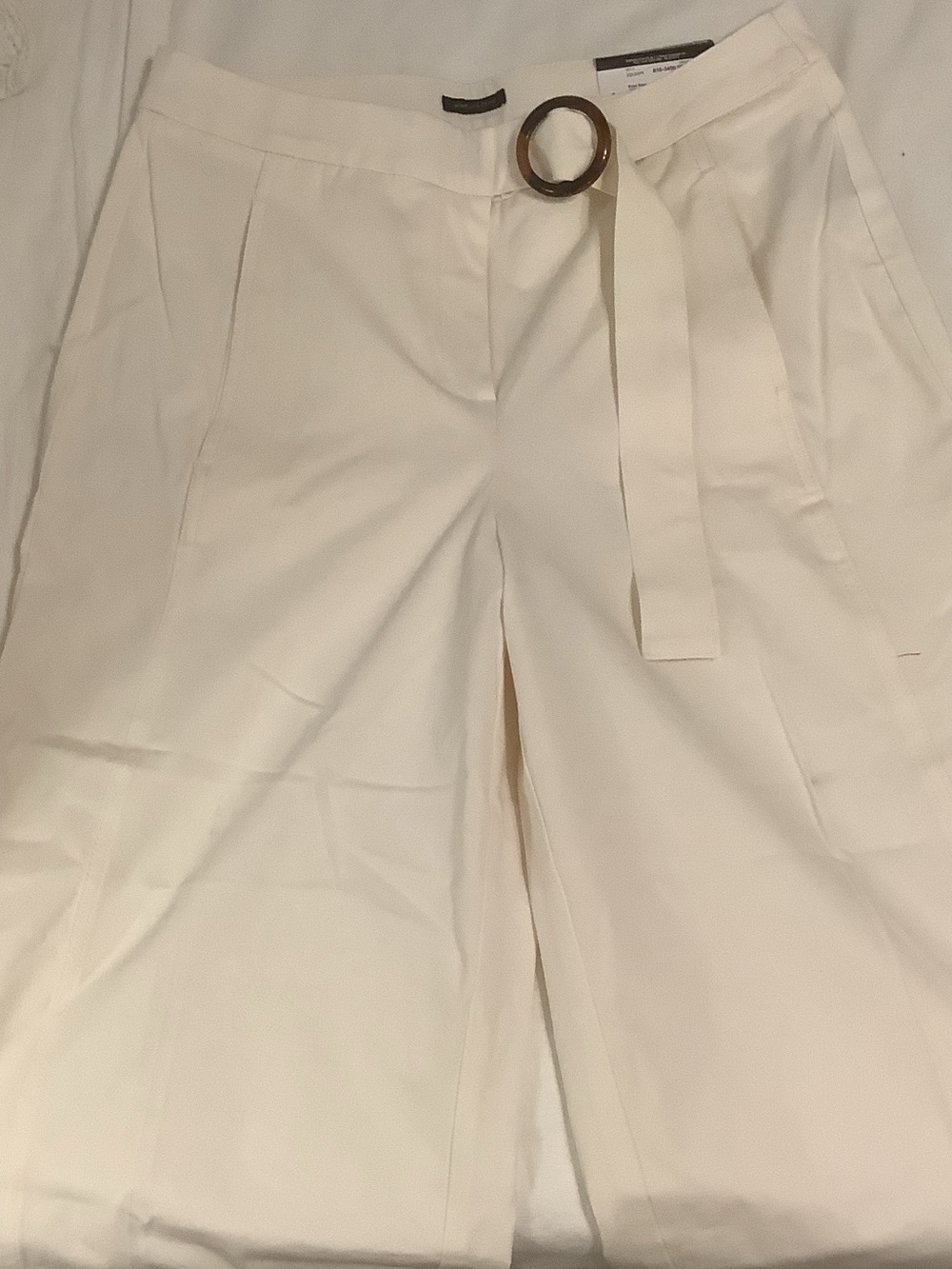 High-Waist Wide Leg Cream Pants with Ring Belt